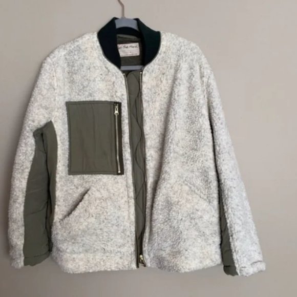 Free People - Rivington Olive Green and Ivory Sherpa Jacket Small S - Picture 4 of 11